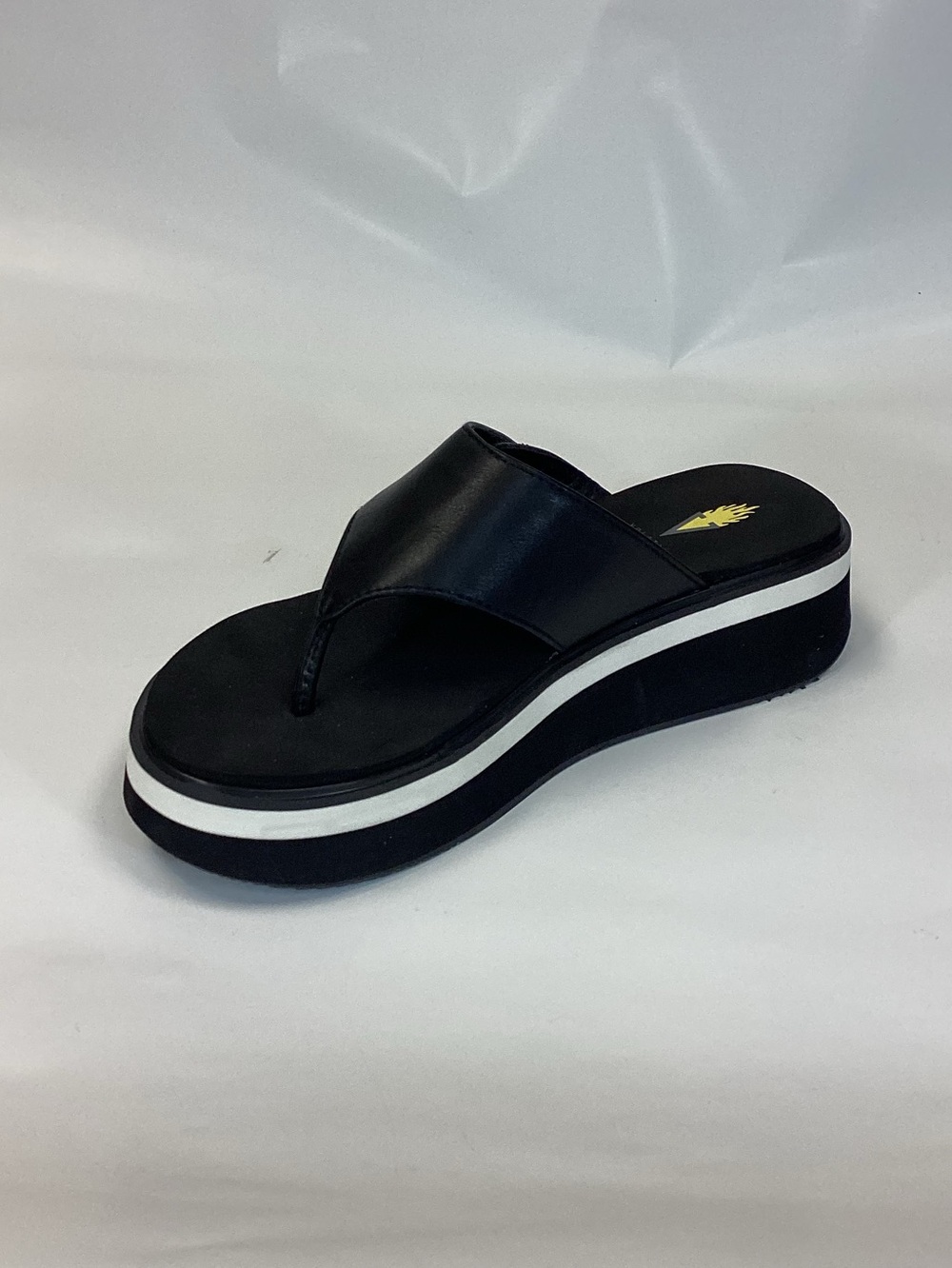 Volatile Black Platform Thong Sandal with White Stripe